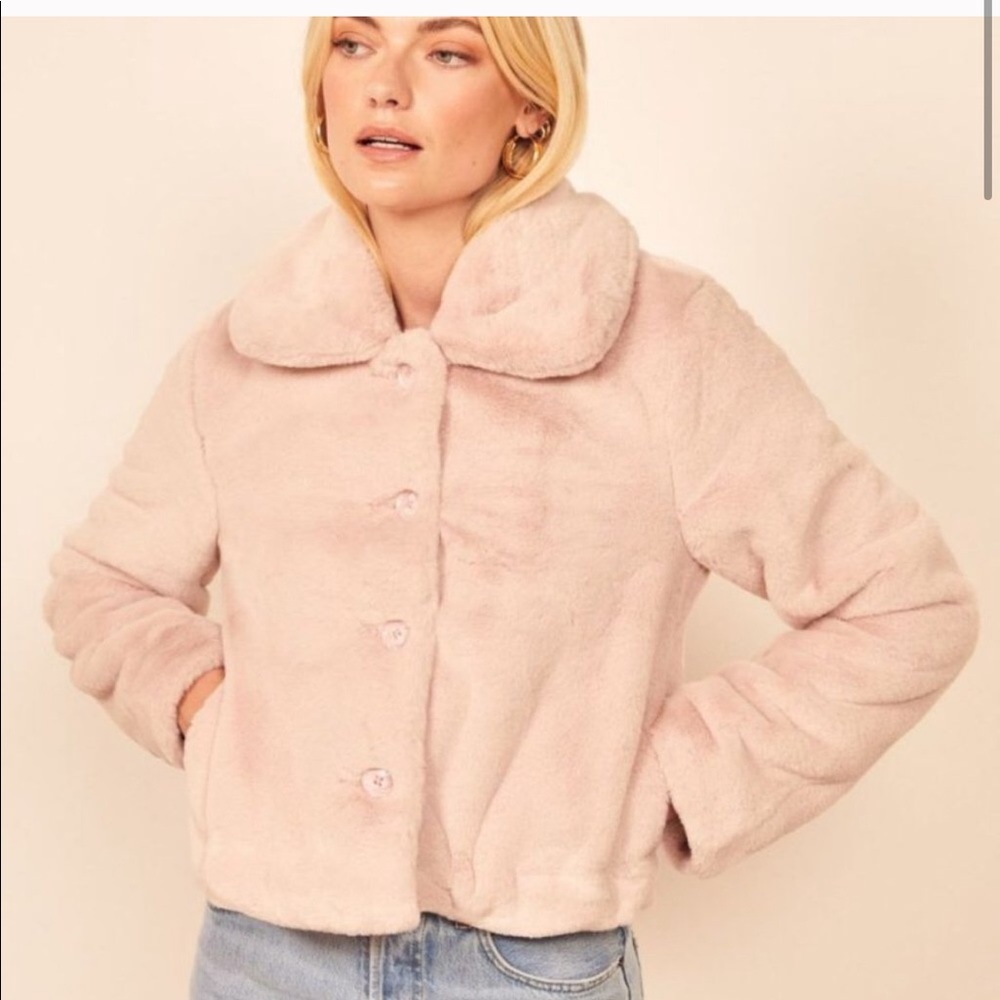 NWT Reformation Hampton Faux Fur Pink Coat